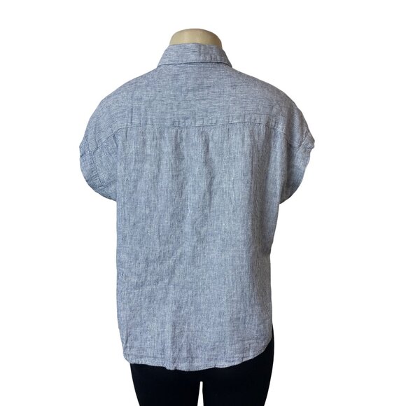 Weatherproof Vintage Blue & White Striped Cap Sleeve Button-Up Womens Shirt Sz M - Picture 3 of 6